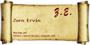 Zorn Ervin névjegykártya